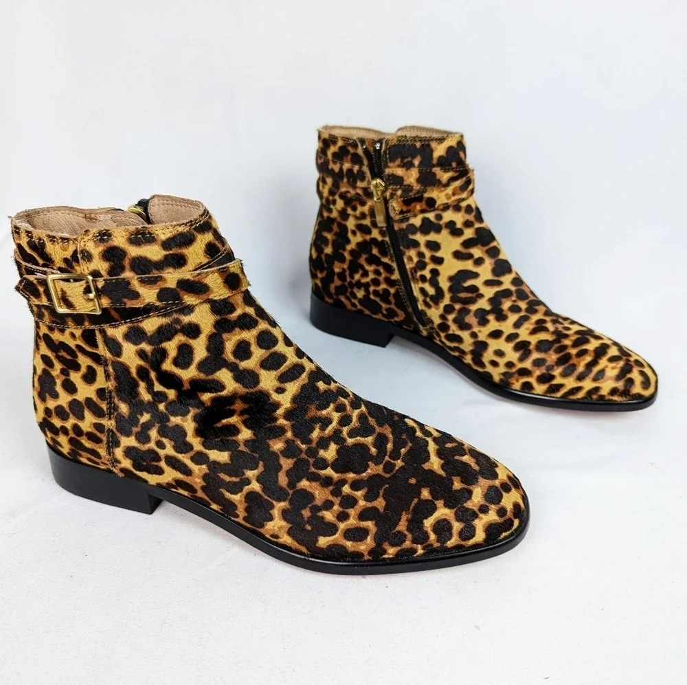 J. Jill 8.5 Melodie Hair-Calf Leather Cheetah Leopard Booties Ankle Boots Buckle